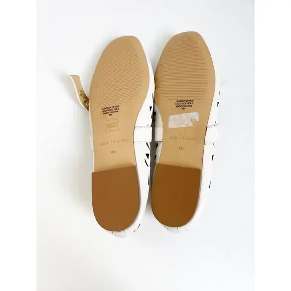 Ann Taylor White Gold Perforated Buckle Ballet Flats - 9M - Picture 6 of 6
